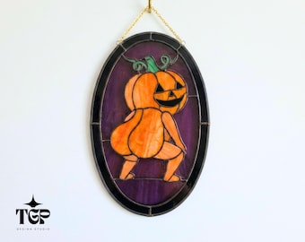 Funny Twerking Pumpkin Halloween Stained Glass Pattern Suncatcher Template (Digital Download)