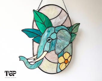 Elephant Stained Glass Pattern - Safari Animal Suncatcher Template SVG PDF PNG
