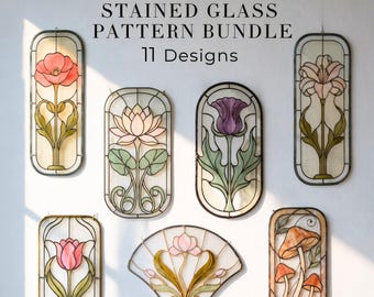 Art Nouveau Stained Glass Pattern Bundle - Botanical Floral Templates PDF