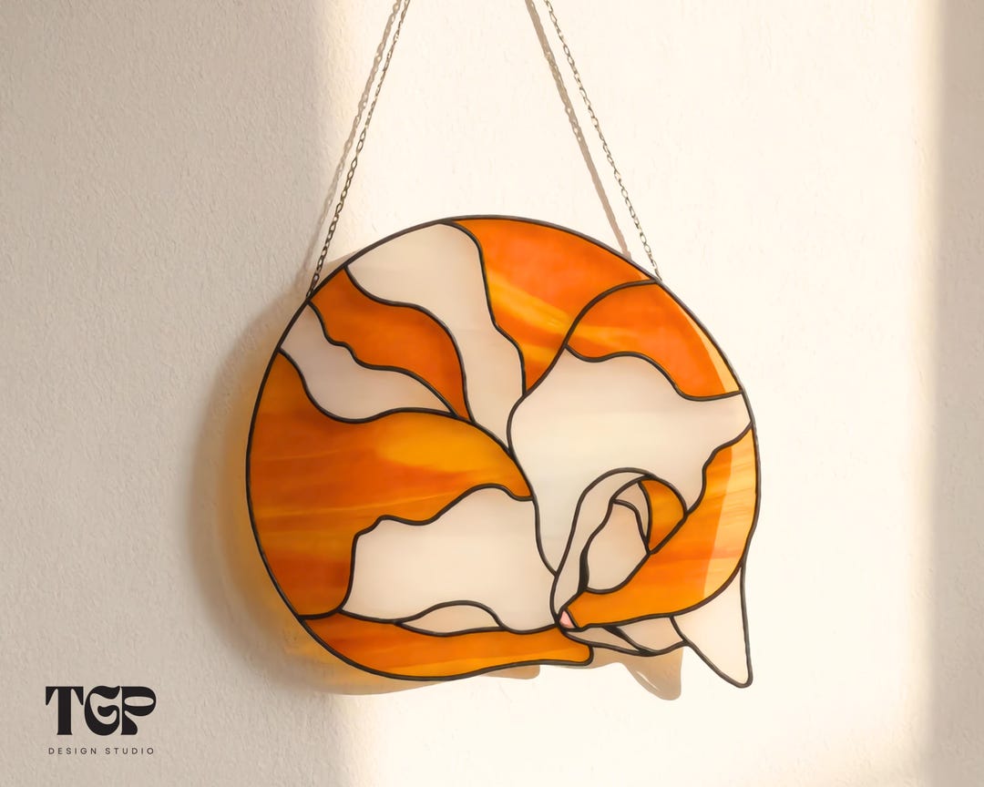 Cat Stained Glass Pattern – Beginner Sleeping Cat Suncatcher PDF - Etsy