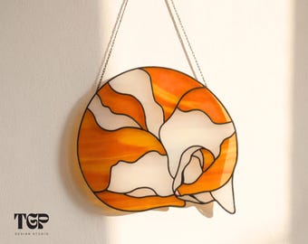 Cat Stained Glass Pattern – Beginner Sleeping Cat Suncatcher PDF