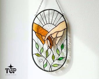 Boho Love Stained Glass Pattern, Modern Botanical Sunset Template SVG PDF PNG