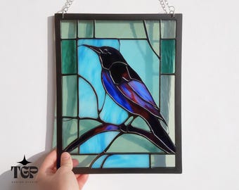 Gothic Stained Glass Crow Pattern - Witchy Bird Suncatcher SVG PNG PDF