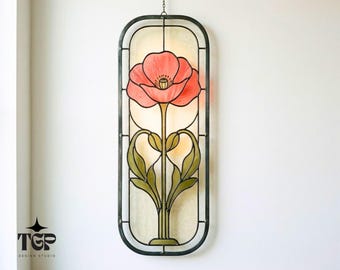 Poppy Stained Glass Pattern - Beginner Friendly Art Nouveau Botanical Flower Suncatcher Template