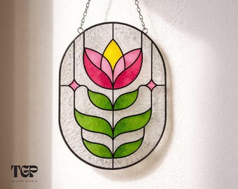 Stained Glass Tulip Suncatcher Pattern SVG PDF – Beginner Friendly Floral Panel Template