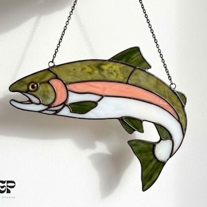 Trout Stained Glass Pattern - Beginner Friendly Fish Suncatcher Template Printable PDF PNG SVG