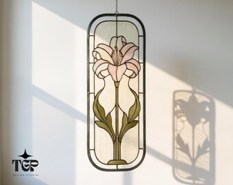 Lily Stained Glass Pattern - Beginner Friendly Floral Window Panel, Art Nouveau SVG PDF PNG