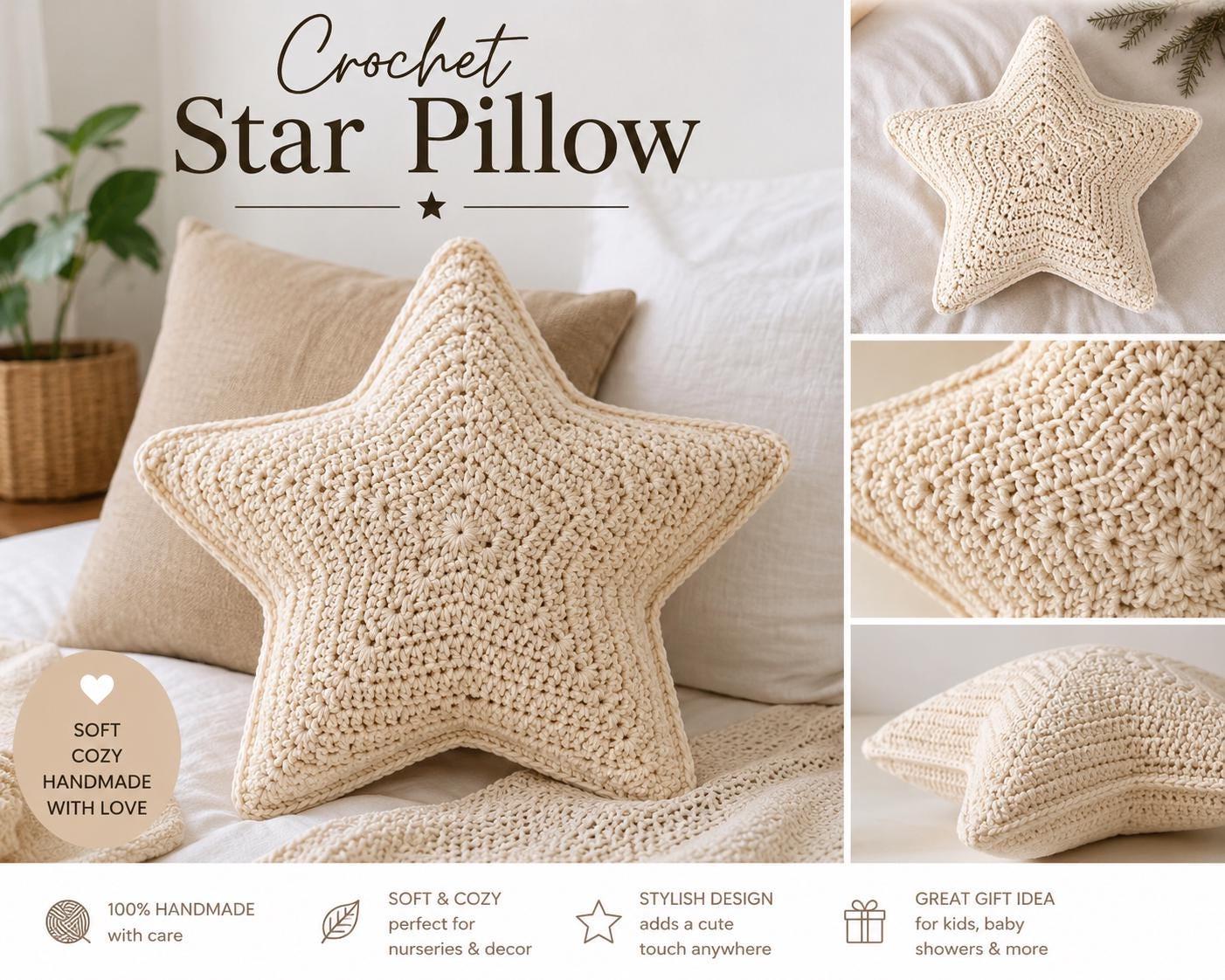 17 Star Pillow Crochet Patterns to Brighten Home Decor and Handmade Gifting 4 Star Pillow Crochet Pattern Beginner Textured Cushion