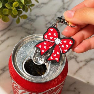 Cute Bow Can Opener Keychain, Soda Tab Opener, Red Bow Keychain, Gift for Her, Kawaii Accessory