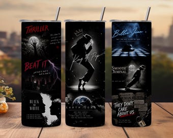 20oz Skinny Tumbler Pop Music Inspired, Retro 80s Collage Design, Music Lover Gift, Aesthetic Cup, Sublimation Tumbler/ Jackson /King of Pop