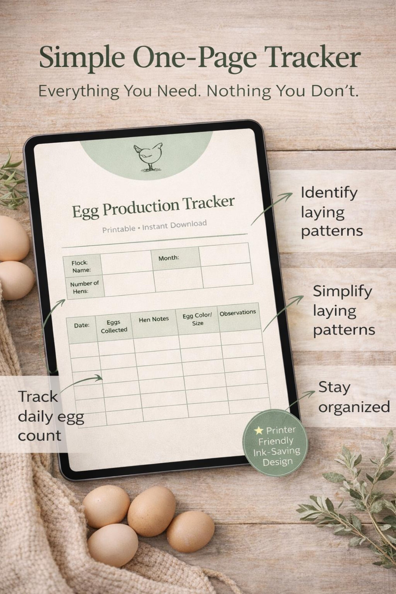 Egg Production Tracker Printable | Chicken Flock Record (PDF Download ...