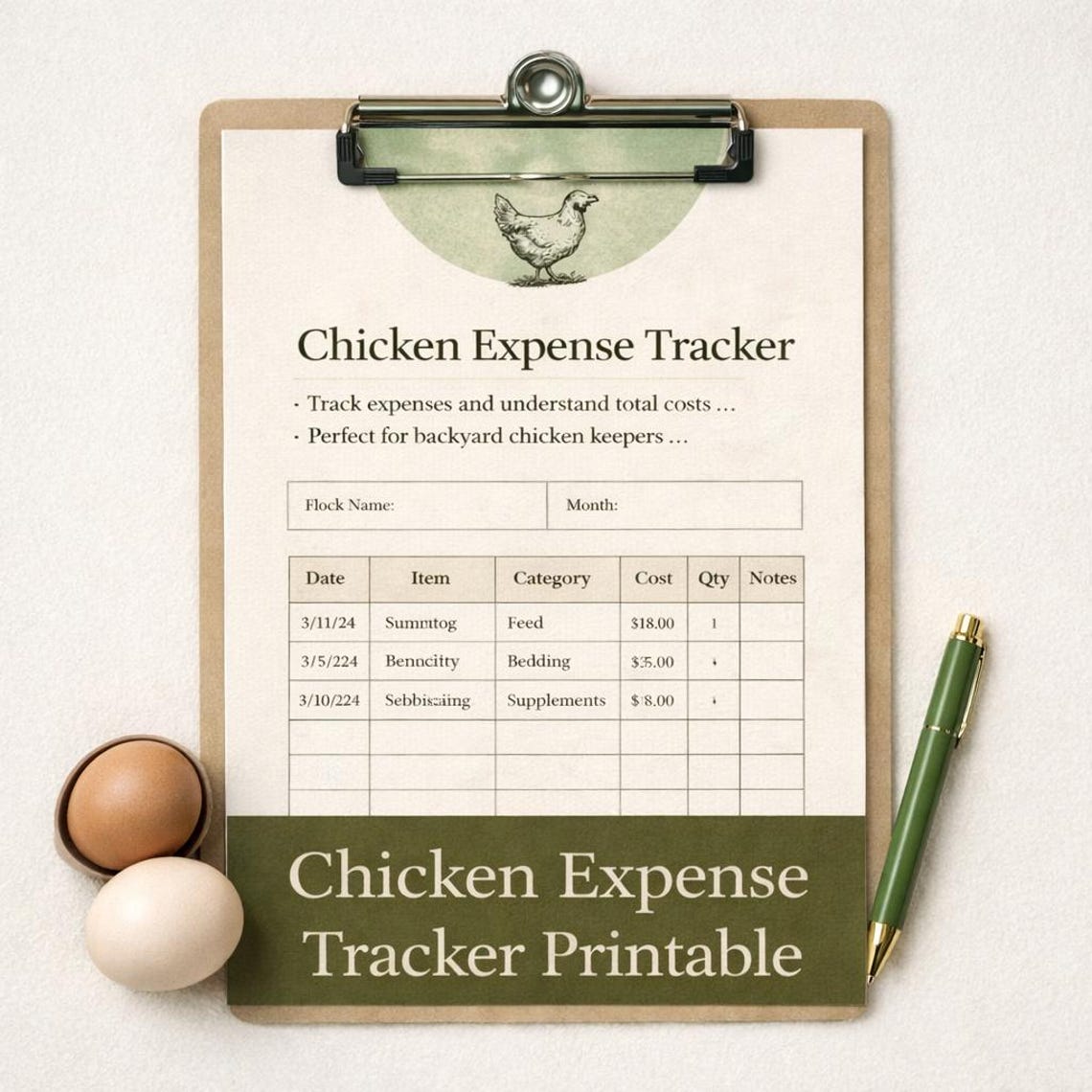 Chicken Expense Tracker Printable, Backyard Flock Budget Log - Etsy