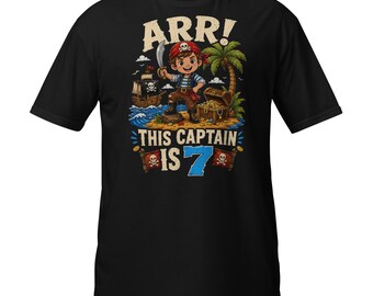 Pirate Captain Is 7 Birthday T-Shirt, Boys Seventh Birthday Graphic Tee