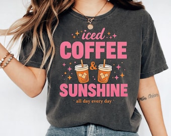 Retro Iced Coffee Sunshine Graphic Tee, Summer Vibes Vacation Shirt