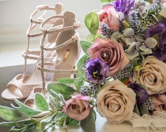 Luxe trapsgewijze zijden bruidsboeket | Stoffige roos, lavendel en hortensia bruiloftsbloemen | Op maat gemaakt kunsttrouwboeket