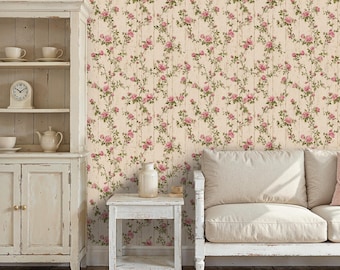 Shabby Chic Rose Wallpaper: Vintage Pink Floral Peel and Stick Wall Mural