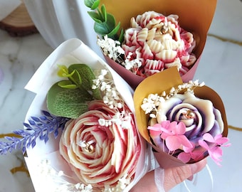 Vela con forma de mini ramo de flores para el Día de la Madre, hecha a mano con cera de soja, ideal como regalo para mujeres.