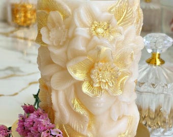 loral Goddess Candle, Soy Wax Sculpture Candle, Gold Accent Candle, Aesthetic Home Decor, Gift for Her