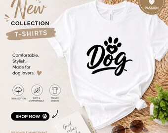 Dog Paw Script Tee | Paw Print Heart Graphic T-Shirt