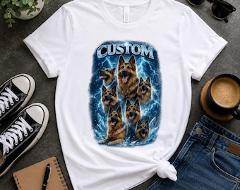 Custom German Shepherd Portrait Shirt, Vintage Bootleg Pet Photo Tee