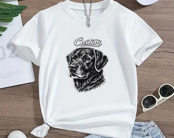 Custom Dog Portrait T-Shirt | Personalized Pet Memorial Photo Sketch Tee