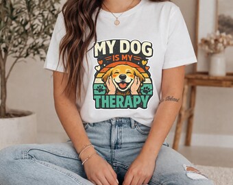 Dog Mom Shirt, My Dog Is Therapy Vintage Sunset Pet Lover Tee