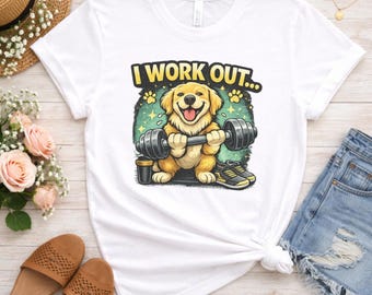 I Work Out Funny Golden Retriever Tee | Dog Weightlifting Graphic Shirt