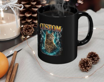 Custom Cat Portrait Mug, Personalized Pet Photo Coffee Cup, Cat Lover Gift