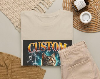 Custom Cat Portrait T-Shirt, Personalized Pet Photo Tee, Cat Lover Gift