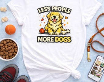 Less People More Dogs T-Shirt | Golden Retriever Illustration