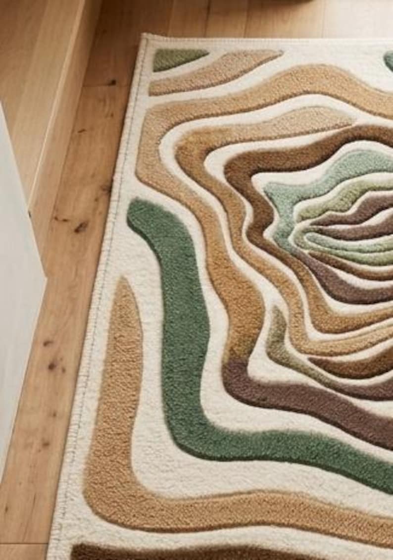 Hand-tufted Wool Abstract Area Rug, Green Brown Plush Carpet - Etsy