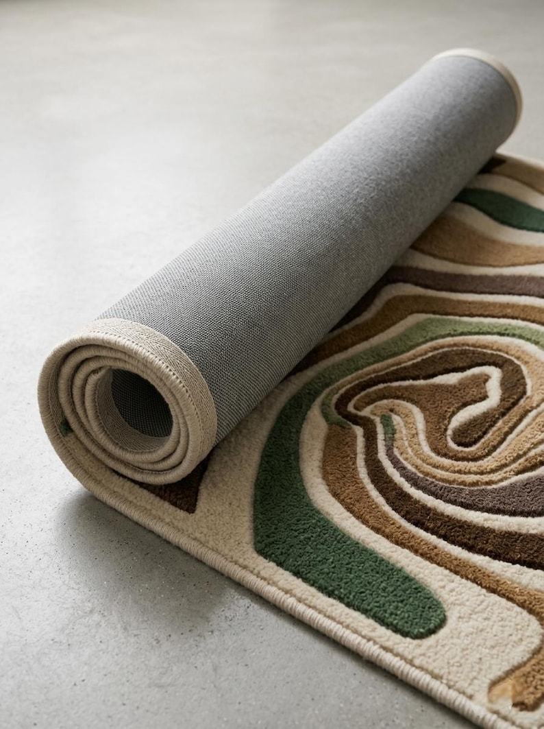 Hand-tufted Wool Abstract Area Rug, Green Brown Plush Carpet - Etsy