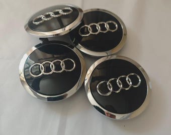 Set of 4 - 69mm, 61mm Black Chrome Wheel Center Caps for Audi