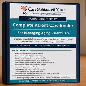 Aging Parent Care Binder Printable and Fillable | Medical Legal Financial Organizer for Caregivers | Elderly Parent Planner PDF