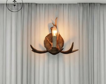 Aplique de pared con forma de asta de ciervo, lámpara vintage con forma de cuerno de ciervo, iluminación rústica LED para pasillo, aplique de pared para cabaña, aplique de pasillo de estilo rústico, lámpara de arte retro