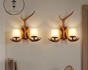 Deer Antler Wall Sconce Lamp – Rustic Lodge Farmhouse Resin Lighting Fixture