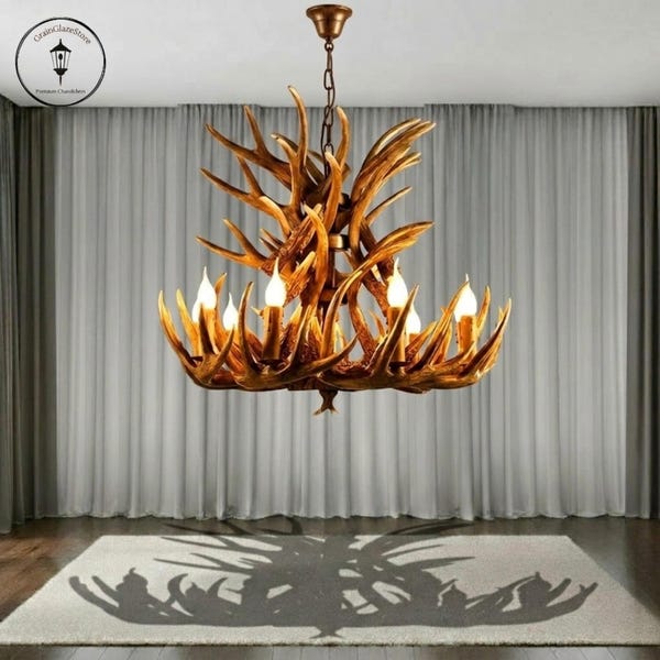 Lampadario rustico con corna di cervo - Lampadario da soffitto in stile lodge vintage