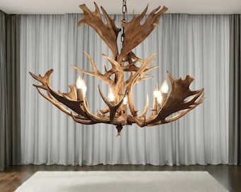 Gewei kroonluchter licht, rustieke hanglamp faux hertenhoorn, vintage kaars plafondarmatuur voor hut lodge, boerderij keuken eetkamer