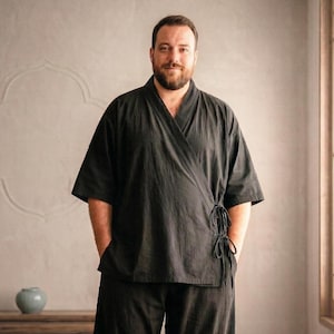 Herrkimonojacka Plusstorlek, Traditionell japansk bomulls Yukata Haori-kofta, Storstorlek Asiatisk Zen Vardagskläder