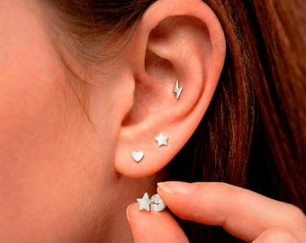 Mini Flat Back Earrings, Tiny Studs Nap Sleeper Earrings Pin 20G, Minimalist Jewelry Silver or Gold Star Heart (1pc)