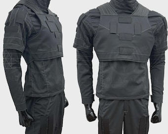 Handmade Mando-Inspired Cosplay Set: Dark Gray Flight Suit, Flak Vest