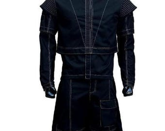 Black Tactical Cosplay Overcoat Costume – Futuristic Bounty Hunter Armor Style Cloak Outfit