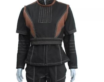 Futuristic Black Tactical Cosplay Suit with Brown Panels | Sci-Fi Space Soldier Costume | Custom Flight Suit Outfit for Men & Women
