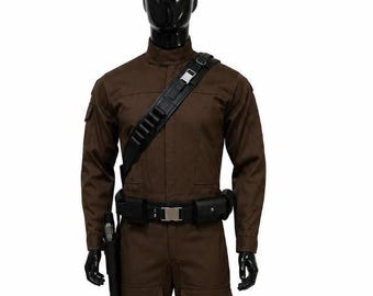 Brown Bounty Hunter Cosplay Costume | Sci Fi Flight Suit | Space Pilot Jumpsuit with Utility Belt & Holster