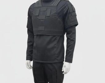 Black Tactical Cosplay Costume | Futuristic Sci-Fi Armor Suit | Cyberpunk Outfit with Chest Vest | Men’s Combat Uniform | Halloween & Comic