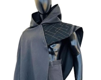 Futuristic Asymmetric Cloak | Dark Sci-Fi Shoulder Wrap Cape for Cosplay | Cyberpunk Costume Robe | Men’s Fantasy Outerwear