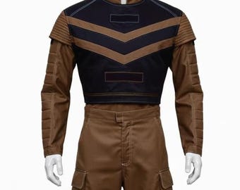 Sci-Fi Pilot Cosplay Costume, Futuristic Tactical Outfit, Space Soldier Suit, Brown Cargo Pants & Armor Top, Comic Con Halloween Costume