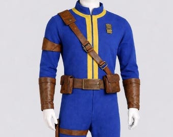 Fallout Vault Dweller Cosplay Suit Blue Vault Jumpsuit with Leather Belt Holster Gamer Costume Post Apocalyptic Outfit Custom Size