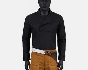 Han Solo Inspired Cosplay Costume | Black Shirt & Brown Cargo Pants Outfit | Star Wars Smuggler Costume with Holster Belt | Custom Size