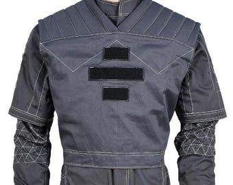Premium Dark Grey Sci-Fi Tactical Flight Suit – Bounty Hunter Cosplay Jumpsuit Costume